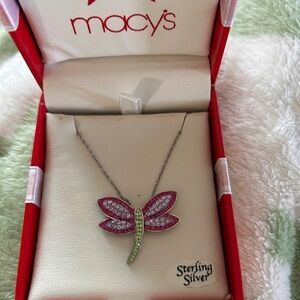 Kaleidoscope - Pink and Lime Dragonfly Pendant Necklace with Sparkle Accents